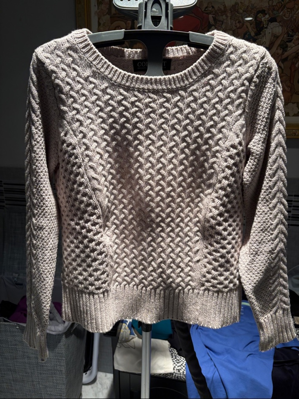 Context Women's Cable Knit Crew Sweater - Light Taupe